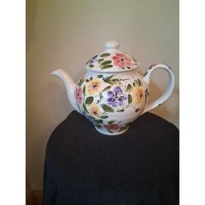 Tabletops Unlimited Rose Prairie Large 75oz Teapot Hand Painted Floral Ceramic